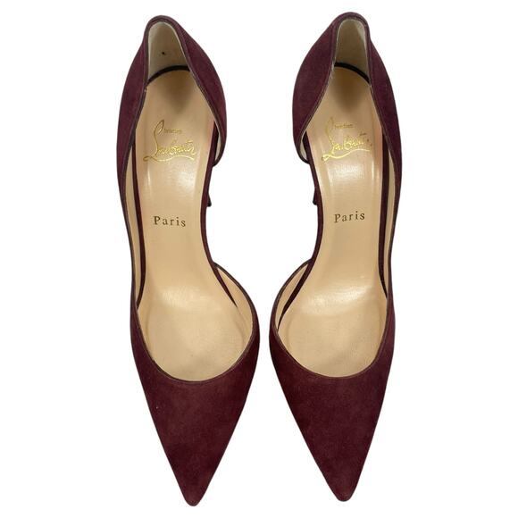 Christian Louboutin Iriza 100mm Half d'Orsay Suede Pump Burgundy Size 38.5 - Picture 6 of 14